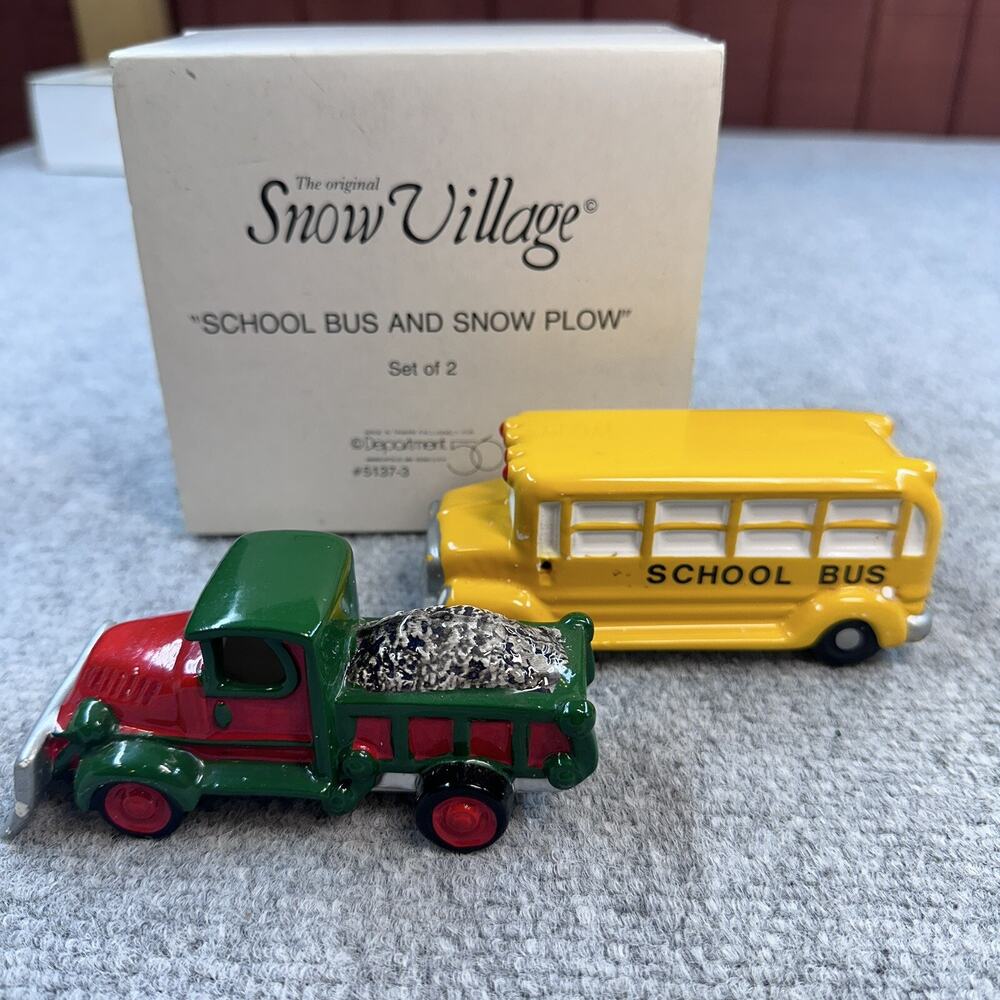 Department 56 Snow Village Set of 2: School Bus and Snow Plow #51373 Mint in Box - Picture 6 of 6